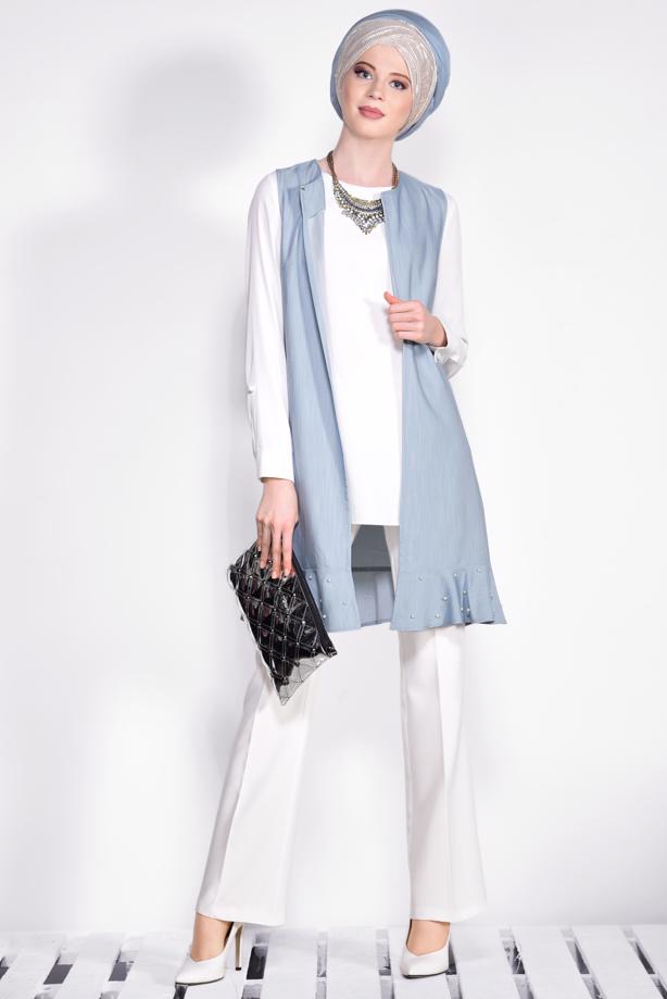 Tesettür giyim   ETEK UCU İNCİLİ VE VOLANLI YELEK 4331 - TRENDTESETTÜR