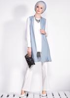 Tesettür giyim MAVİ  ETEK UCU İNCİLİ VE VOLANLI YELEK 4331