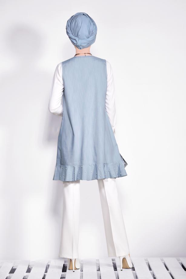 Tesettür giyim   ETEK UCU İNCİLİ VE VOLANLI YELEK 4331 - TRENDTESETTÜR