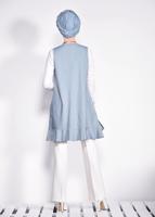 Tesettür giyim MAVİ  ETEK UCU İNCİLİ VE VOLANLI YELEK 4331