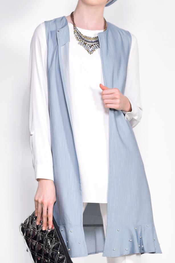 Tesettür giyim   ETEK UCU İNCİLİ VE VOLANLI YELEK 4331 - TRENDTESETTÜR