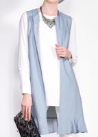 Tesettür giyim MAVİ  ETEK UCU İNCİLİ VE VOLANLI YELEK 4331