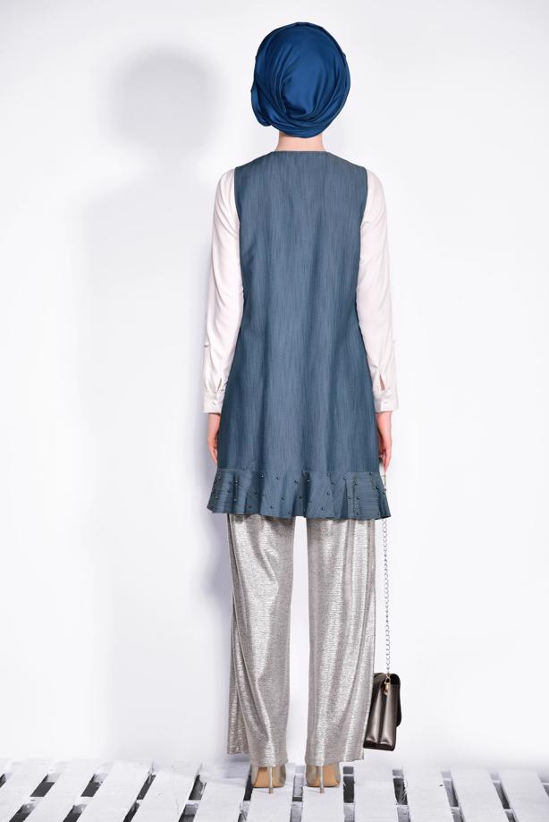 Tesettür giyim   ETEK UCU İNCİLİ VE VOLANLI YELEK 4331 - TRENDTESETTÜR