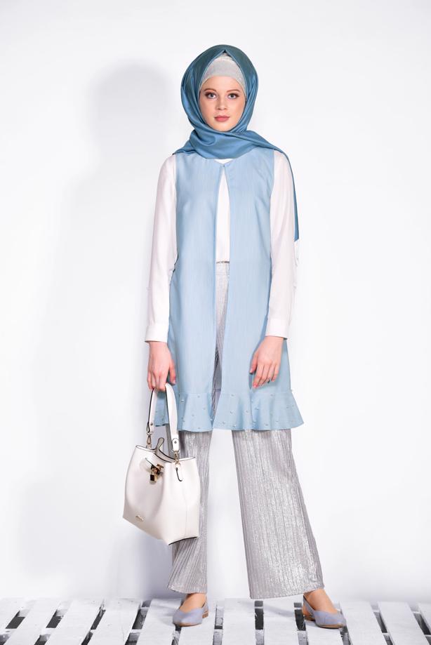 Tesettür giyim   ETEK UCU İNCİLİ VE VOLANLI YELEK 4331 - TRENDTESETTÜR