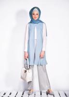 Tesettür giyim MAVİ  ETEK UCU İNCİLİ VE VOLANLI YELEK 4331