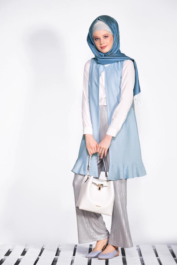 Tesettür giyim   ETEK UCU İNCİLİ VE VOLANLI YELEK 4331 - TRENDTESETTÜR