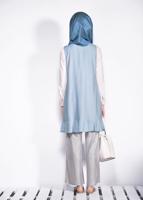 Tesettür giyim MAVİ  ETEK UCU İNCİLİ VE VOLANLI YELEK 4331