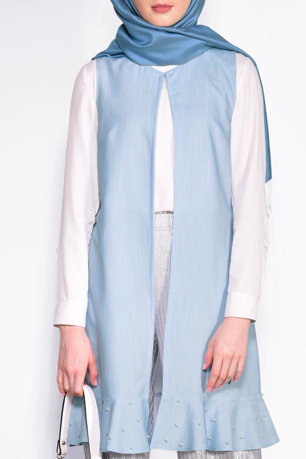 Tesettür giyim   ETEK UCU İNCİLİ VE VOLANLI YELEK 4331 - TRENDTESETTÜR