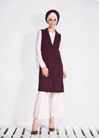 Tesettür giyim BORDO ÖNDEN DÜĞMELİ UZUN YELEK 4332