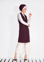 Tesettür giyim BORDO ÖNDEN DÜĞMELİ UZUN YELEK 4332