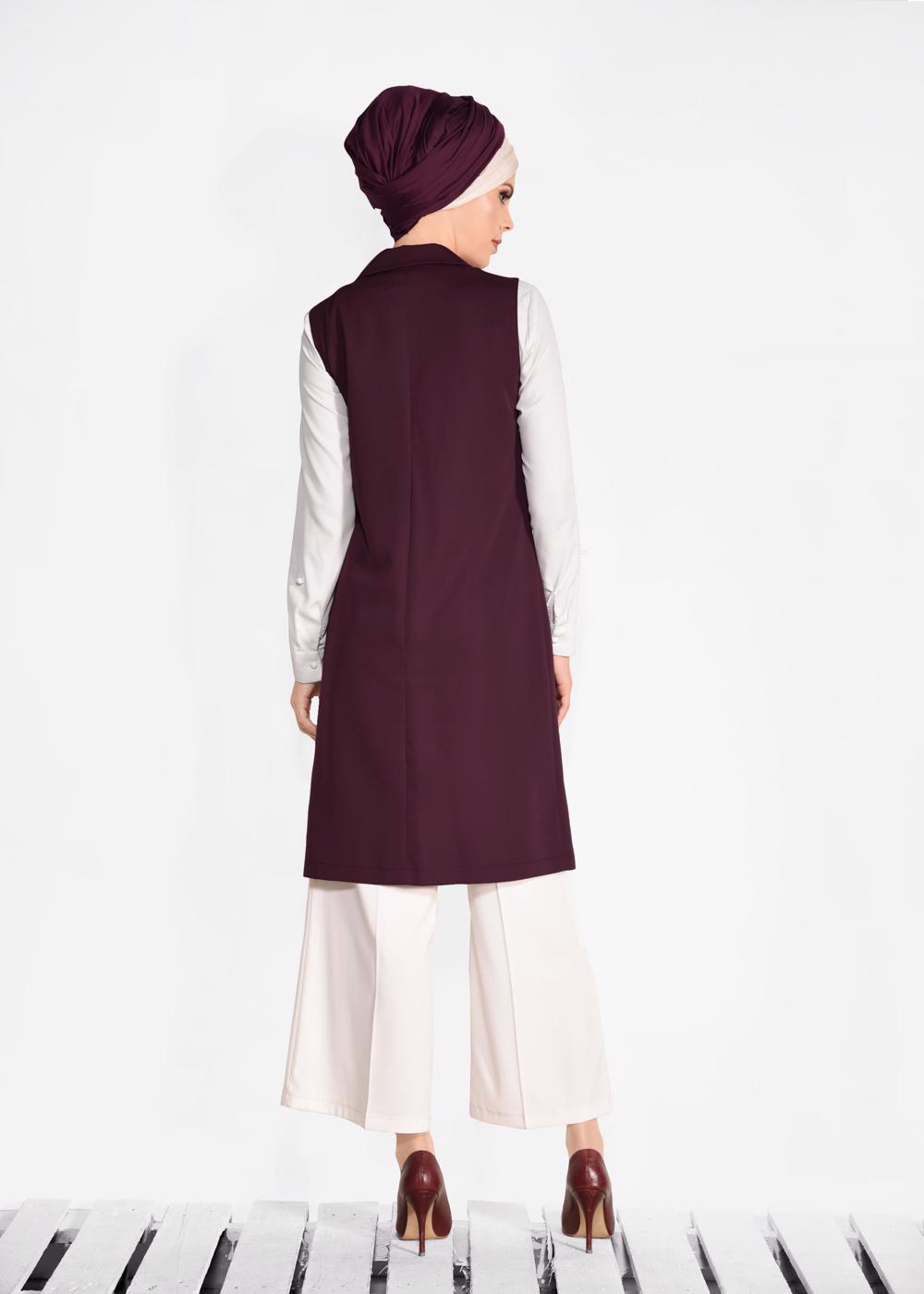 Tesettür giyim BORDO ÖNDEN DÜĞMELİ UZUN YELEK 4332