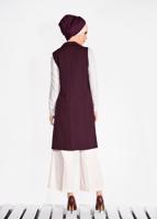 Tesettür giyim BORDO ÖNDEN DÜĞMELİ UZUN YELEK 4332