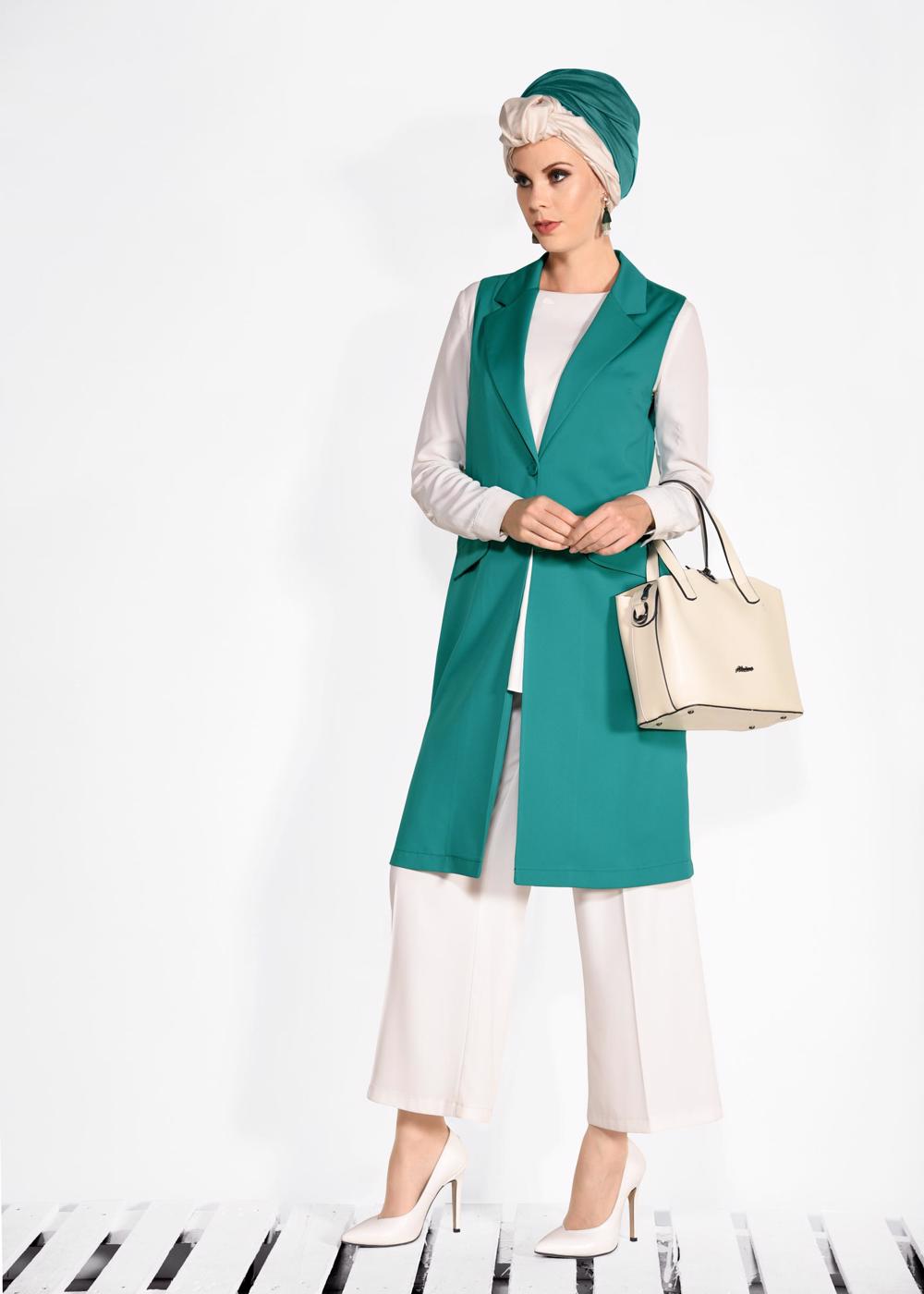 Vêtements hijab BLEU GILET À BOUTONNÉ 4332 