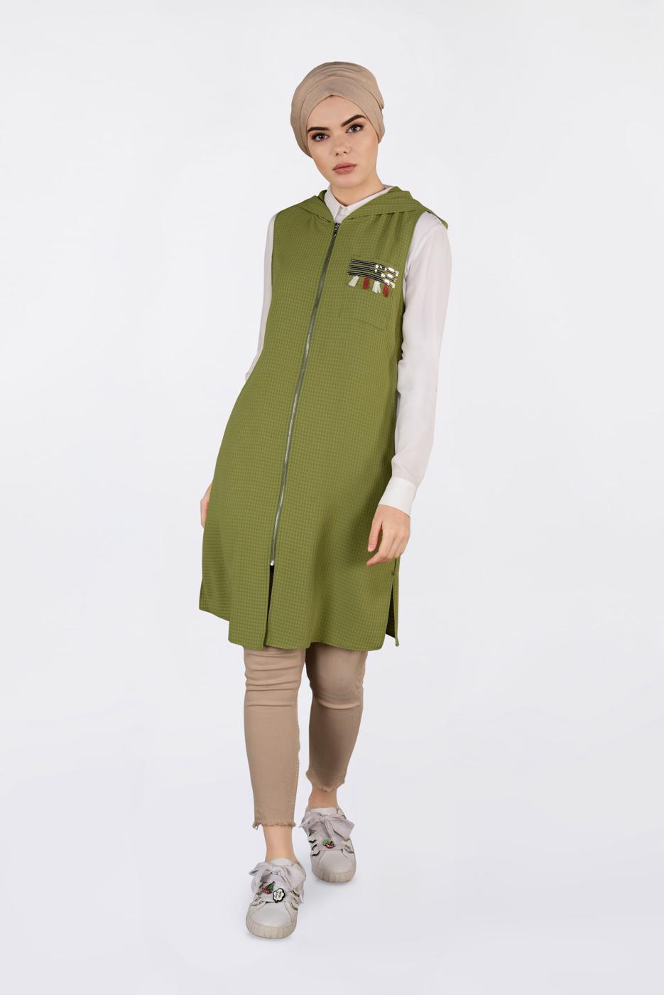 Vêtements hijab VERT GILET À FRANGES À CAPUCHE 4388 