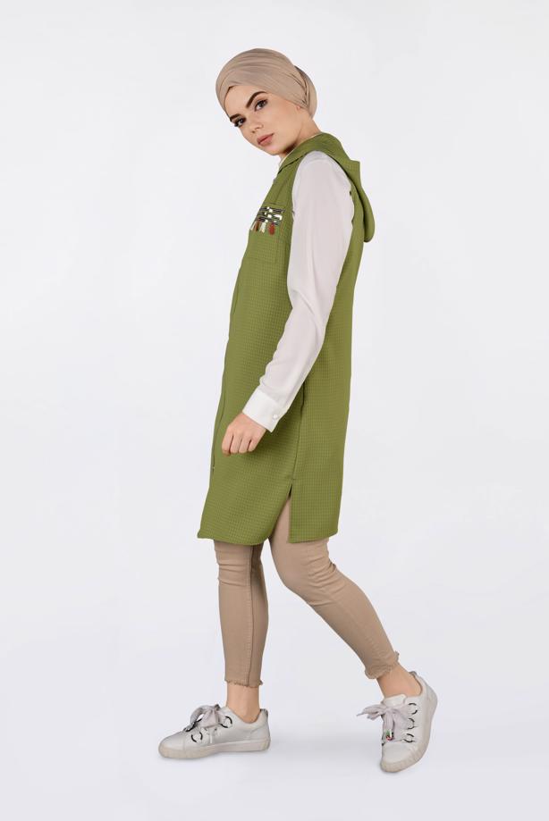 Vêtements hijab VERT GILET À FRANGES À CAPUCHE 4388  - TRENDTESETTÜR