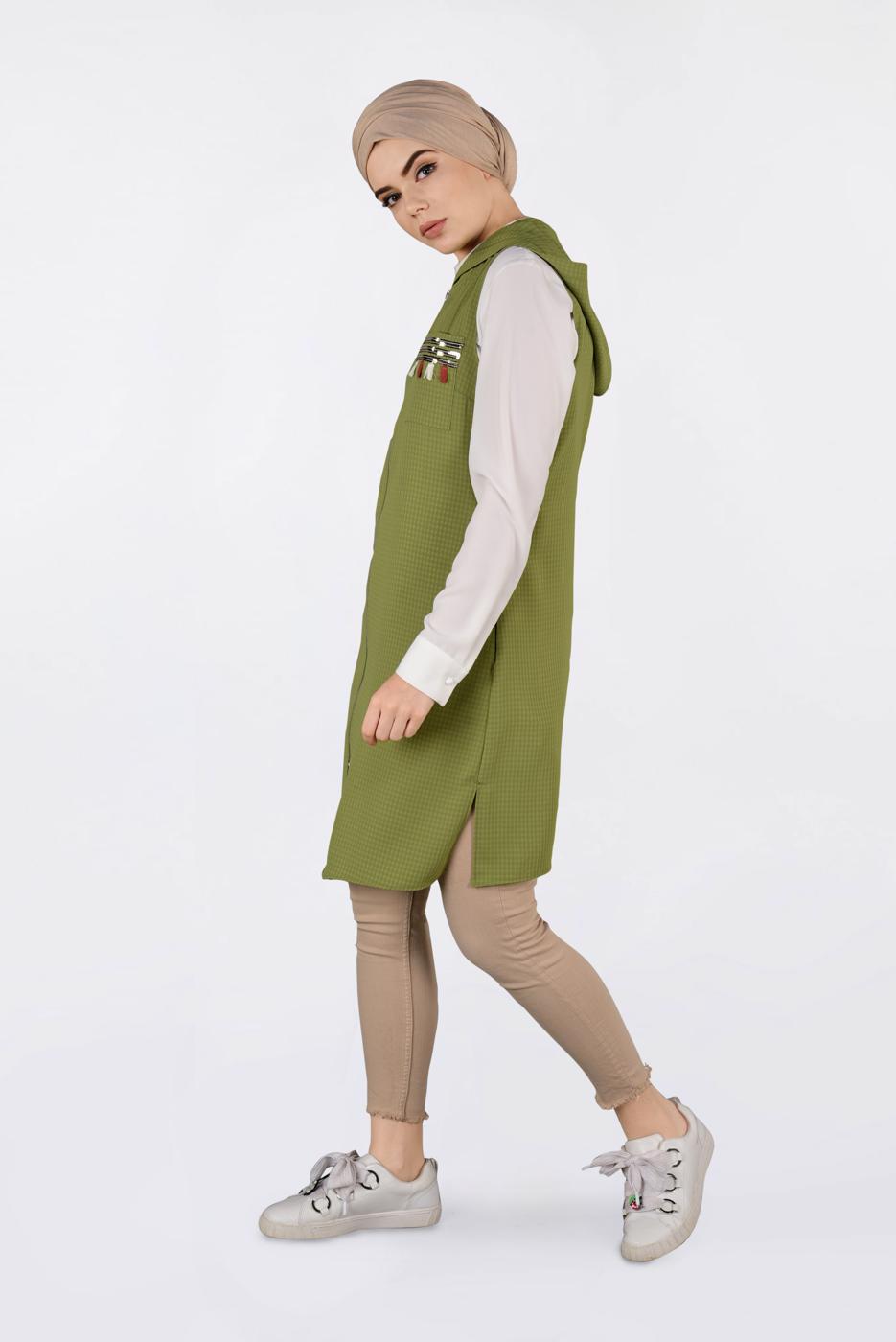 Vêtements hijab VERT GILET À FRANGES À CAPUCHE 4388 