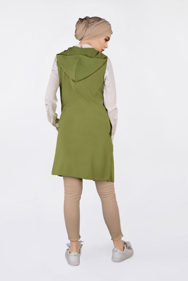 Vêtements hijab VERT GILET À FRANGES À CAPUCHE 4388  - TRENDTESETTÜR
