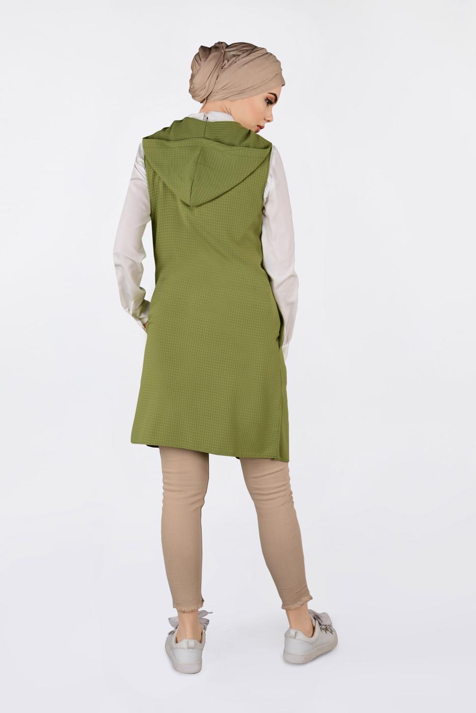 Vêtements hijab VERT GILET À FRANGES À CAPUCHE 4388 