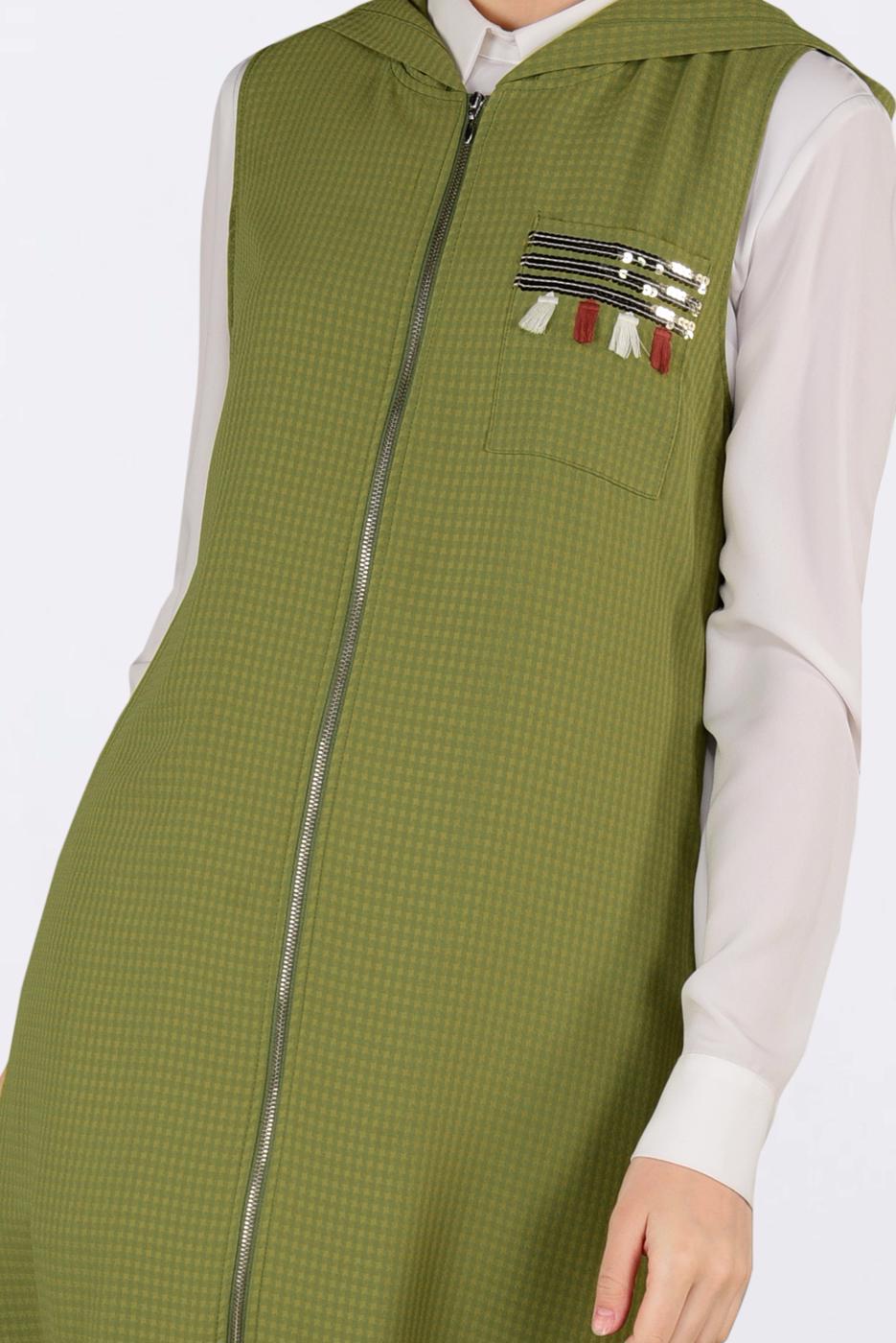 Vêtements hijab VERT GILET À FRANGES À CAPUCHE 4388 