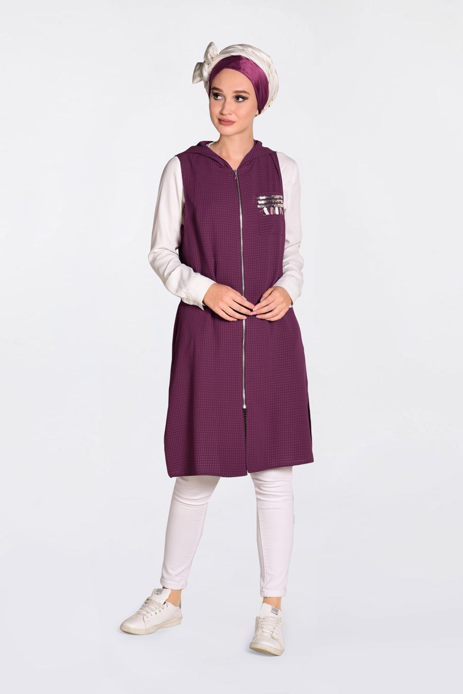 Vêtements hijab PRUNE GILET À FRANGES À CAPUCHE 4388 