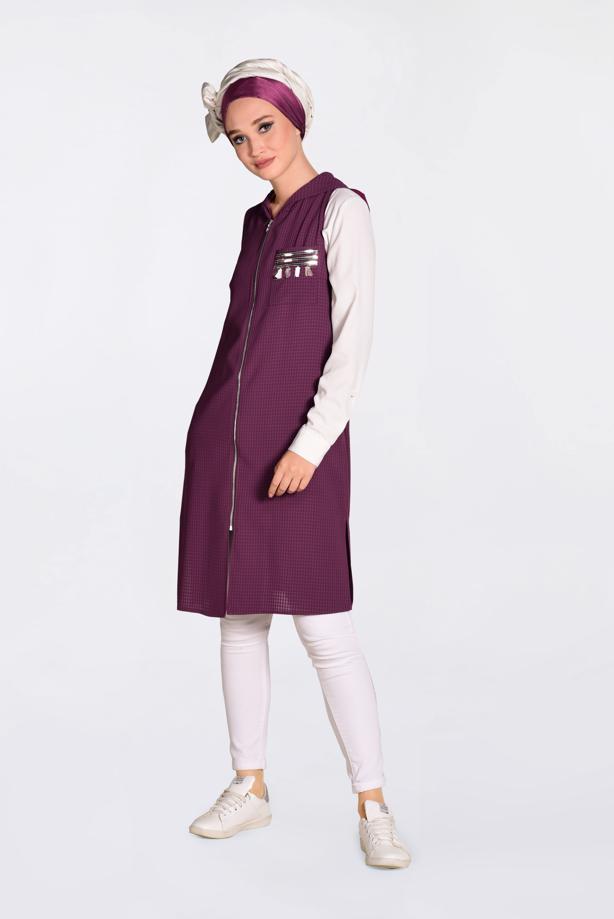 Vêtements hijab PRUNE GILET À FRANGES À CAPUCHE 4388  - TRENDTESETTÜR