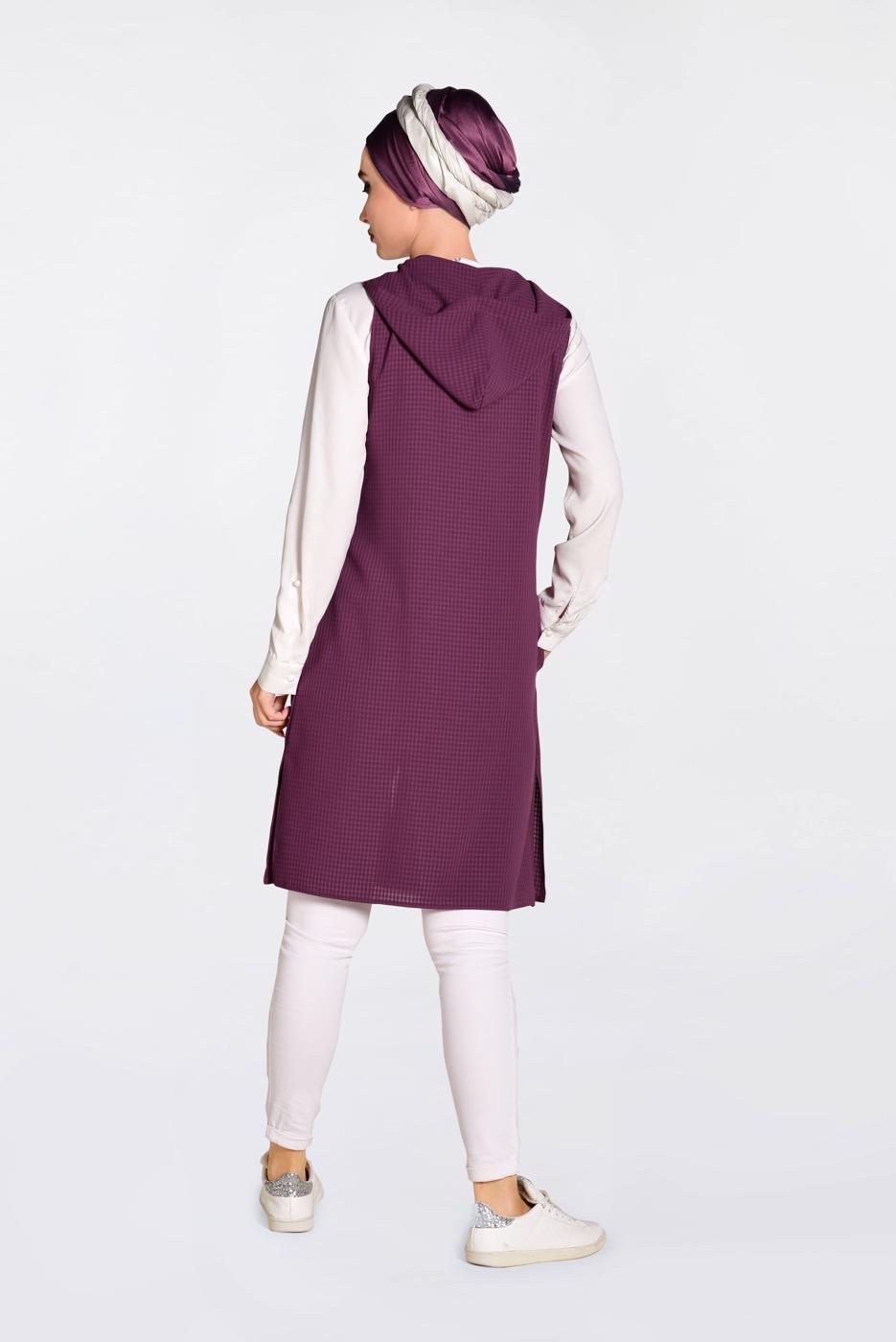 Vêtements hijab PRUNE GILET À FRANGES À CAPUCHE 4388 