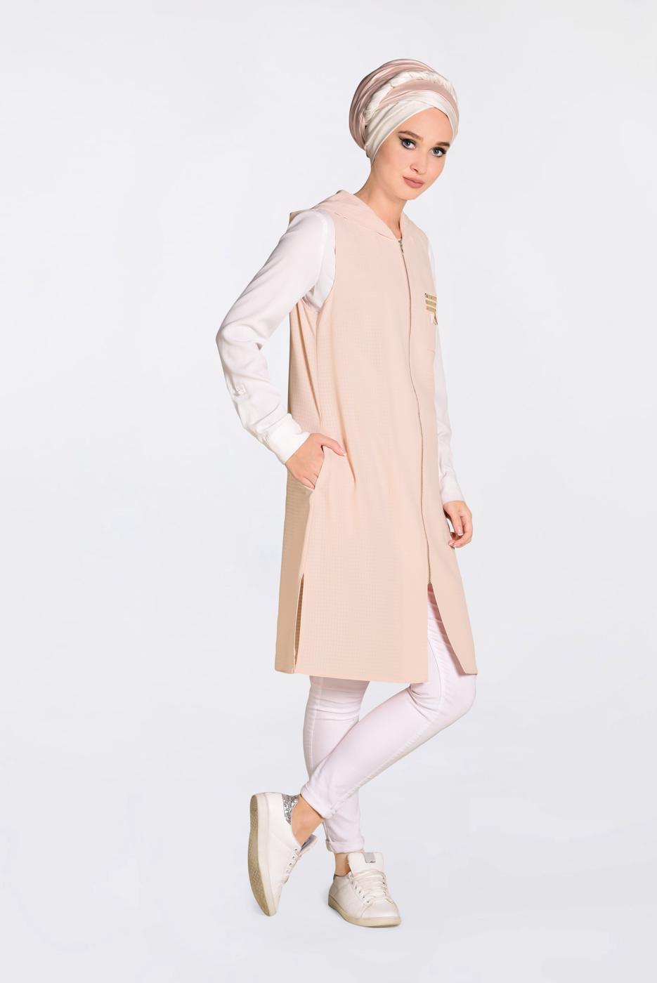 Vêtements hijab POUDRE GILET À FRANGES À CAPUCHE 4388 