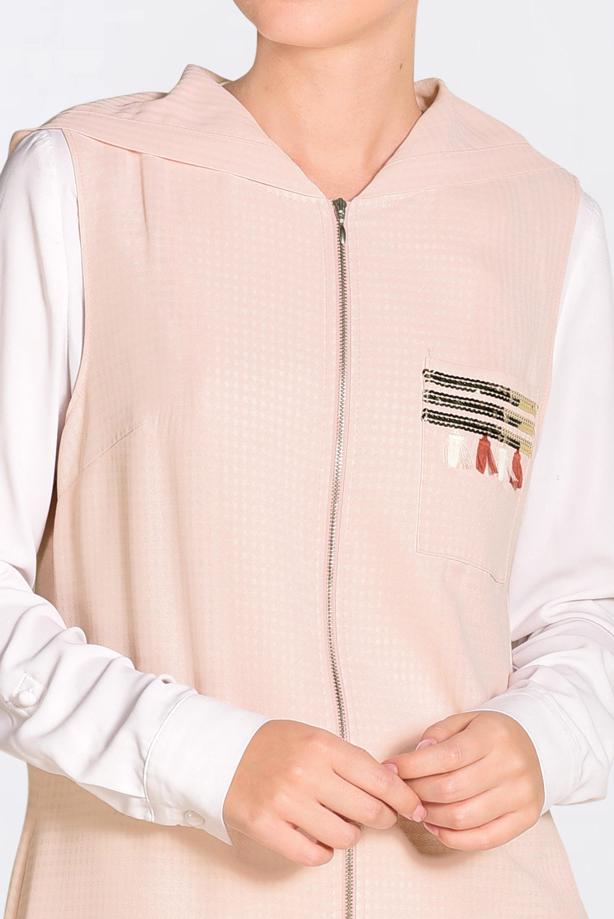 Vêtements hijab POUDRE GILET À FRANGES À CAPUCHE 4388  - TRENDTESETTÜR