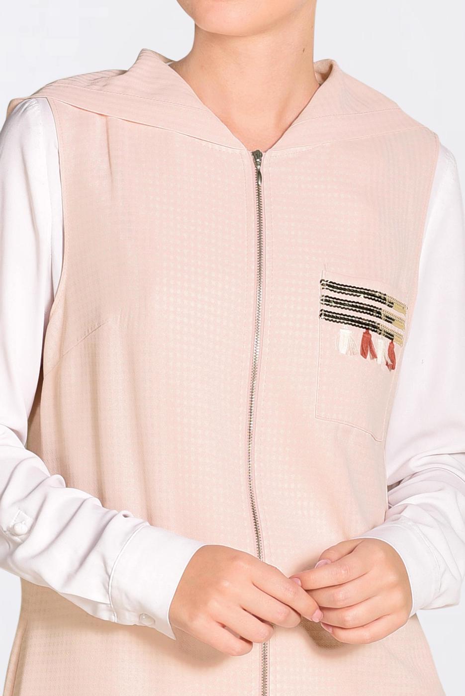 Vêtements hijab POUDRE GILET À FRANGES À CAPUCHE 4388 