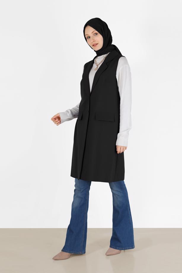 Tesettür giyim  KLASİK YAKA DÜĞMELİ YELEK 4389	 - TRENDTESETTÜR