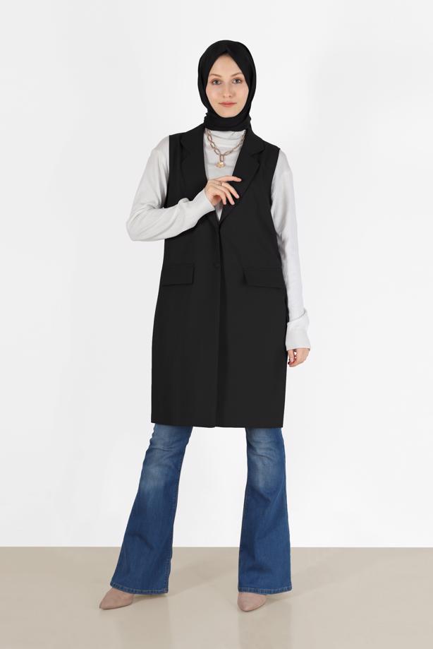 Tesettür giyim  KLASİK YAKA DÜĞMELİ YELEK 4389	 - TRENDTESETTÜR