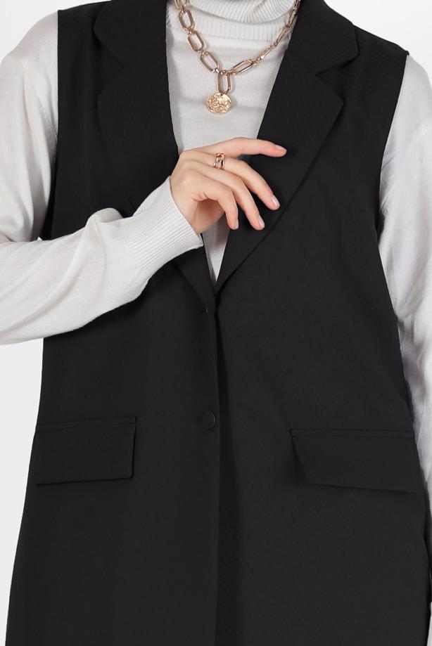 Tesettür giyim  KLASİK YAKA DÜĞMELİ YELEK 4389	 - TRENDTESETTÜR