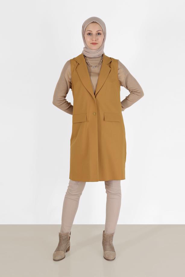 Tesettür giyim  KLASİK YAKA DÜĞMELİ YELEK 4389	 - TRENDTESETTÜR
