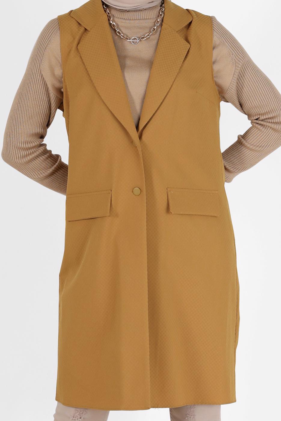 Tesettür giyim TURUNCU KLASİK YAKA DÜĞMELİ YELEK 4389	