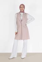 Tesettür giyim EKRU KLASİK YAKA DÜĞMELİ YELEK 4389	