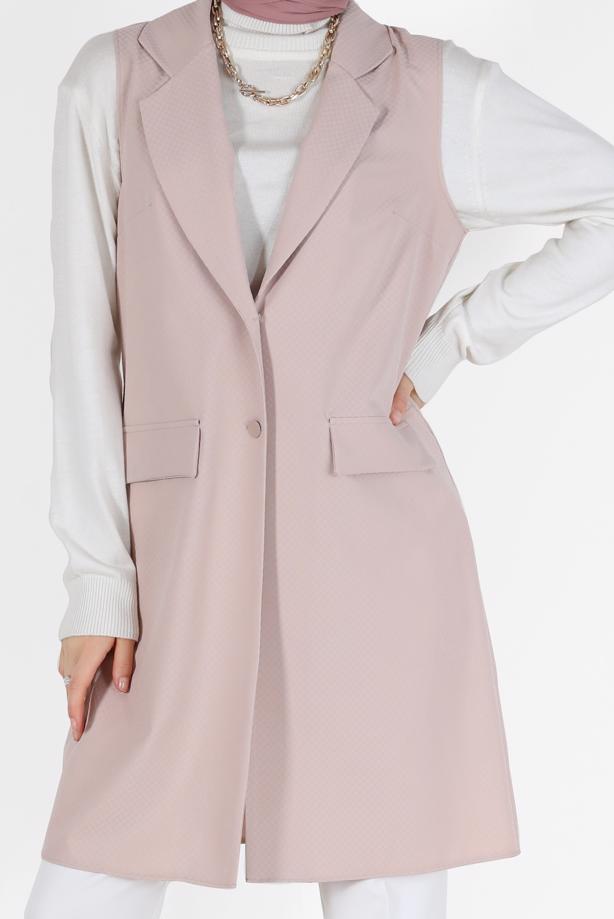 Tesettür giyim  KLASİK YAKA DÜĞMELİ YELEK 4389	 - TRENDTESETTÜR