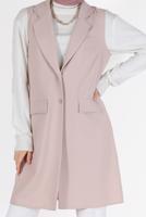 Tesettür giyim EKRU KLASİK YAKA DÜĞMELİ YELEK 4389	