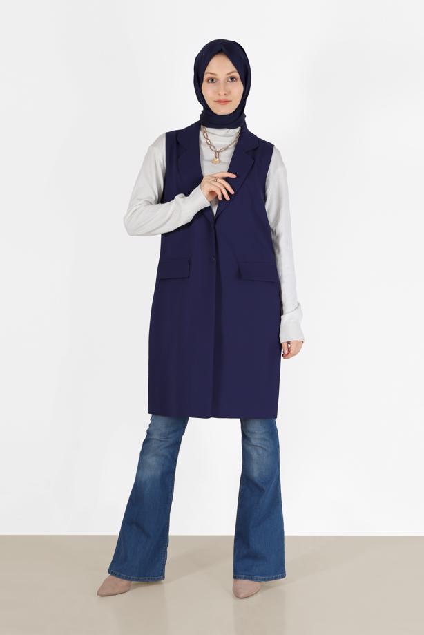 Tesettür giyim  KLASİK YAKA DÜĞMELİ YELEK 4389	 - TRENDTESETTÜR