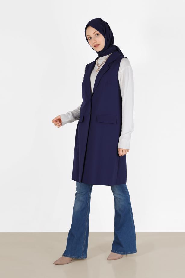 Tesettür giyim  KLASİK YAKA DÜĞMELİ YELEK 4389	 - TRENDTESETTÜR