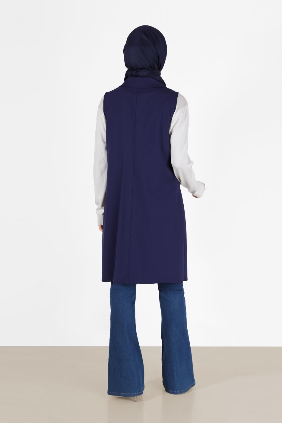 Tesettür giyim LACİVERT KLASİK YAKA DÜĞMELİ YELEK 4389	