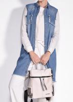 Tesettür giyim MAVİ ETEK UCU PÜSKÜLLÜ DENİM YELEK 4952