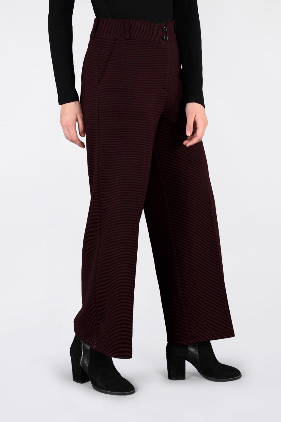 Tesettür giyim BORDO FİTİLLİ GENİŞ KESİM PANTOLON 7448 