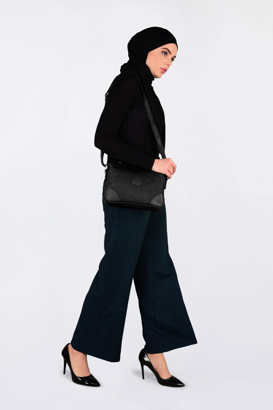 Tesettür giyim MAVİ FİTİLLİ GENİŞ KESİM PANTOLON 7448 