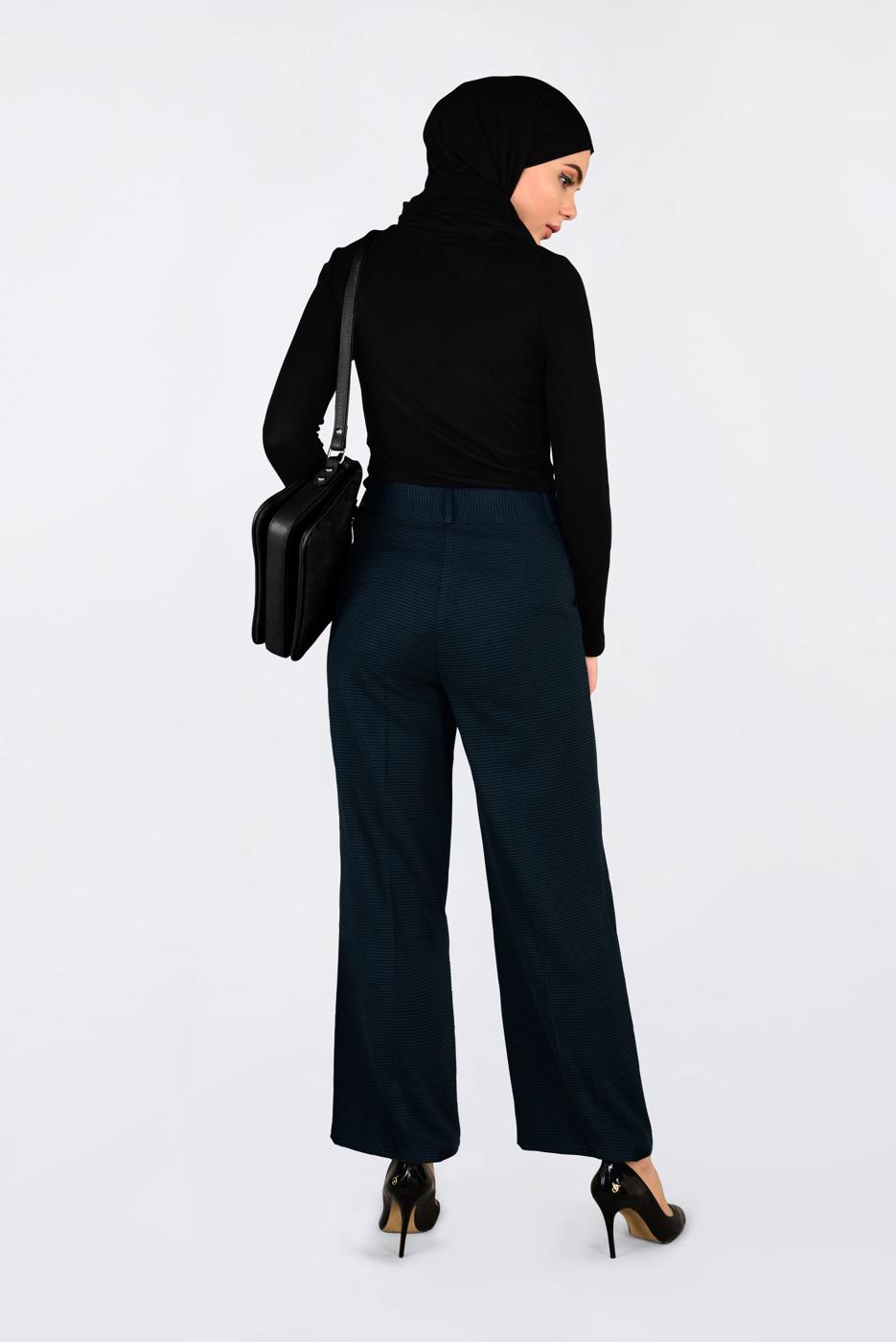 Tesettür giyim MAVİ FİTİLLİ GENİŞ KESİM PANTOLON 7448 