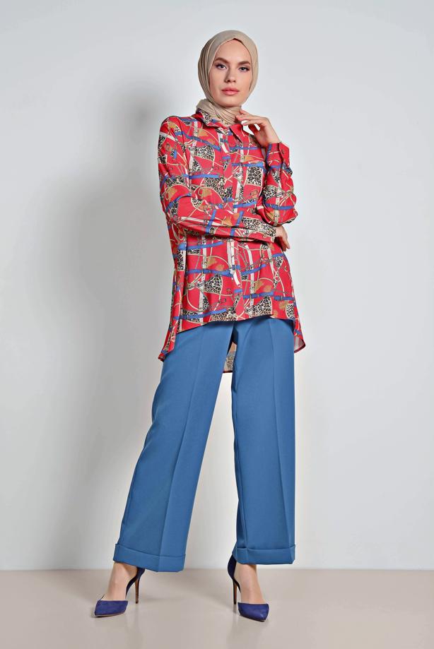 Tesettür giyim  ALVİNA ETEK UCU VOLANLI MİX DESENLİ BLUZ 4116 - TRENDTESETTÜR