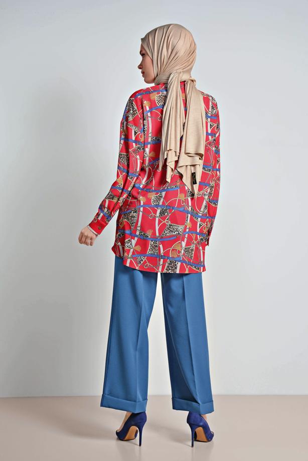 Tesettür giyim  ALVİNA ETEK UCU VOLANLI MİX DESENLİ BLUZ 4116 - TRENDTESETTÜR