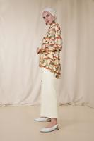 Tesettür giyim KREM ALVİNA ETEK UCU VOLANLI MİX DESENLİ BLUZ 4116