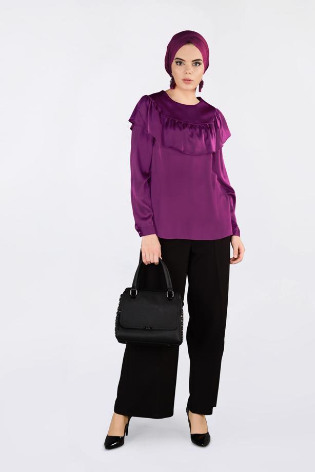 Tesettür giyim FUŞYA ALVİNA FIRFIRLI BLUZ 4202 - TRENDTESETTÜR