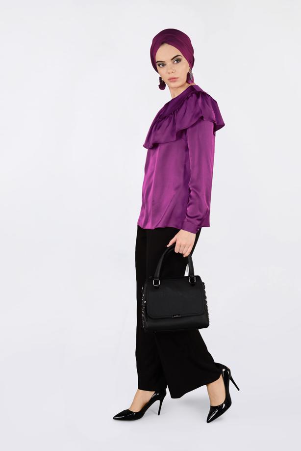 Tesettür giyim FUŞYA ALVİNA FIRFIRLI BLUZ 4202 - TRENDTESETTÜR