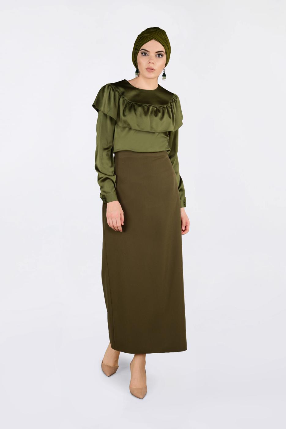 Vêtements hijab KAKI ALVINA BLOUSE RUCHÉE 4202